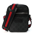 GG Supreme Monogram Appia Calfskin Web Small Camera Messenger Bag Black Grey