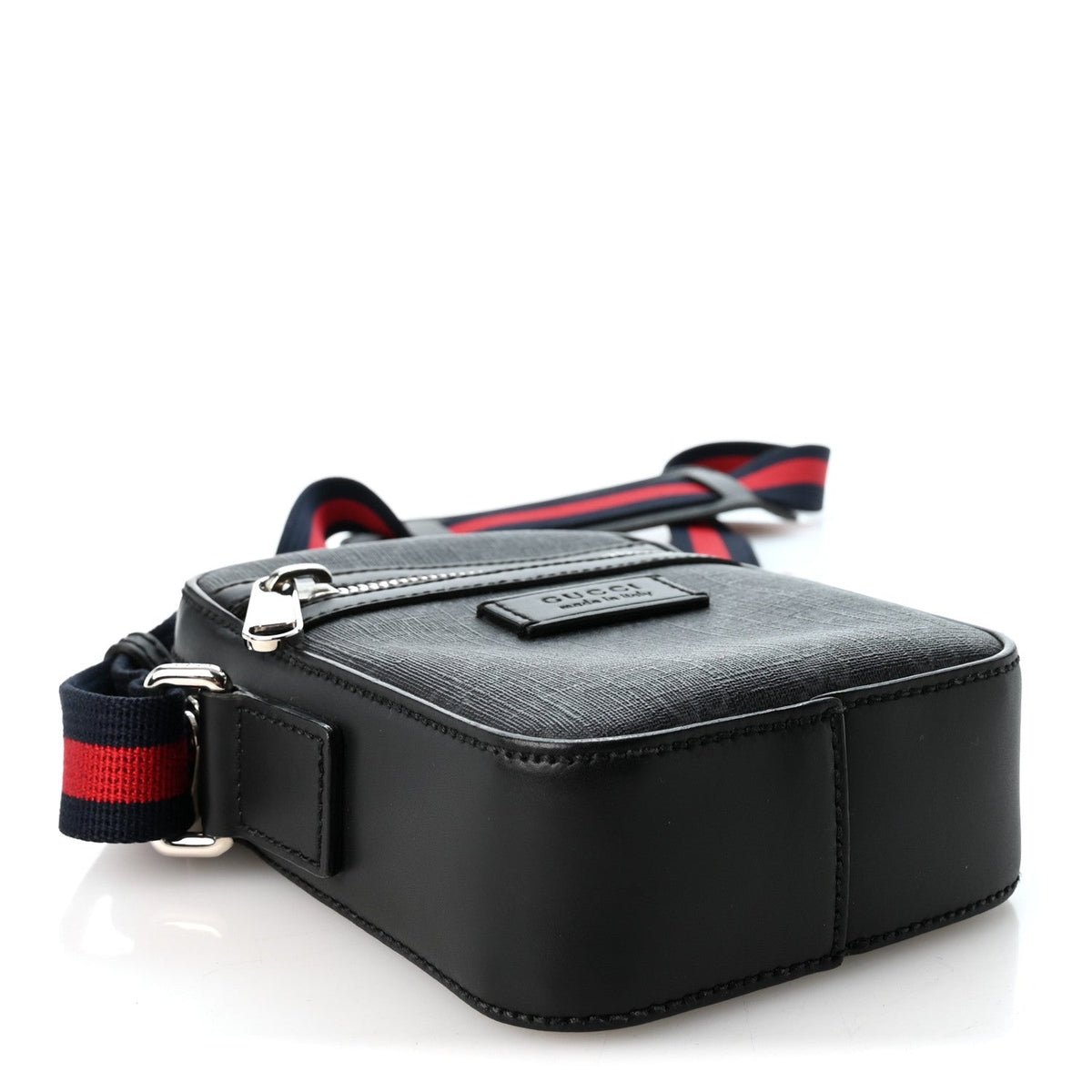 GG Supreme Monogram Appia Calfskin Web Small Camera Messenger Bag Black Grey
