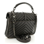 Sheepskin Matelasse Chevron Monogram Medium College Bag Asphalt