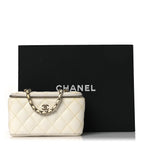Caviar Quilted Small Vanity Case With Chain White