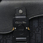 Oblique Jacquard Grained Calfskin Mini Saddle Messenger Bag With Flap Black