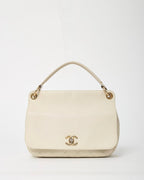 Chanel White Caviar Leather Large Top Handle Flap Bag with Removable Strap