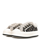 Canvas Oblique Shearling Walk'N'Dior Platform Sneakers  38.5 Deep Blue