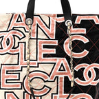 Nylon Stitched Printed Logo Shopping Bag Black White