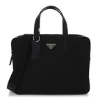 Re-Nylon Saffiano Metal Triangle Logo Briefcase Black