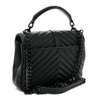 Sheepskin Matelasse Chevron Monogram Monochrome Medium College Bag Black