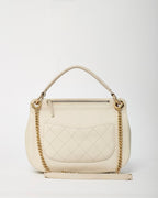 Chanel White Caviar Leather Large Top Handle Flap Bag with Removable Strap