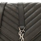 Sheepskin Matelasse Chevron Monogram Medium College Bag Asphalt