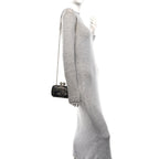 Nappa Crystal Embroidered Mushroom Box Clutch Black
