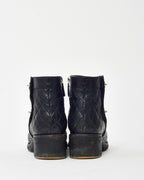 Chanel Black Quilted Leather CC Logo Short Zip Boots - 38