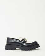 Gucci Black and White Leather SHW Interlocking GG Loafers - 41