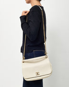 Chanel White Caviar Leather Large Top Handle Flap Bag with Removable Strap