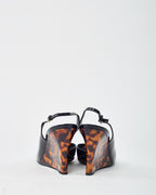Gucci Vintage Black Patent Leather and GG Logo Tortoise Wedges - 40.5