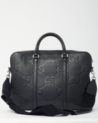Gucci Black Jumbo GG Monogram Embossed Leather Briefcase with Strap