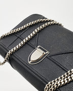 Dior Black Grained Calfskin Diorama Croisiere WOC Wallet on Chain Crossbody Bag