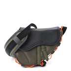 X SACAI Grained Calfskin Technical Fabric Mens Saddle Bag Olive Navy Blue