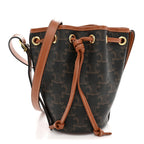 Triomphe Canvas Calfskin Micro Drawstring Bucket Bag Tan