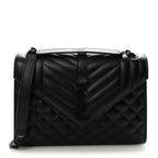 Grain De Poudre Textured Mixed Matelasse Triquilt Medium Monogram Monochrome Satchel Black