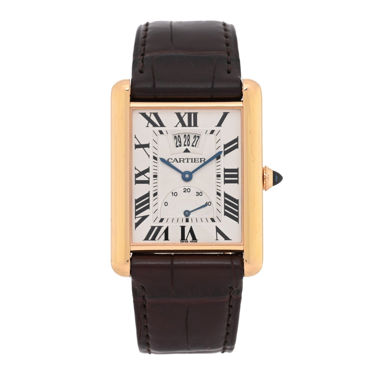 18K Pink Gold Alligator 30mm Tank Louis Manual Winding Watch