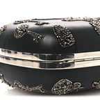 Nappa Crystal Embroidered Mushroom Box Clutch Black