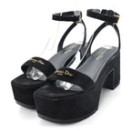Calfskin Suede Dway Platform Sandals 37 Black