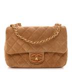 Suede Quilted Mini Flap Dark Beige