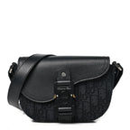 Oblique Jacquard Grained Calfskin Mini Saddle Messenger Bag With Flap Black