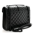 Grain De Poudre Textured Mixed Matelasse Triquilt Medium Monogram Monochrome Satchel Black