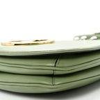 Roxy Calfskin Web Medium Blondie Top Handle Shoulder Flap Bag Salamander Green