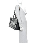Calfskin Canvas Medium Plan De Paris Book Tote With Strap Black White