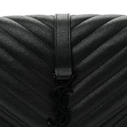 Sheepskin Matelasse Chevron Monogram Monochrome Medium College Bag Black