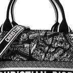 Calfskin Canvas Medium Plan De Paris Book Tote With Strap Black White