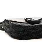Oblique Jacquard Grained Calfskin Mini Saddle Messenger Bag With Flap Black