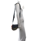 X SACAI Grained Calfskin Technical Fabric Mens Saddle Bag Olive Navy Blue