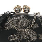 Nappa Crystal Embroidered Mushroom Box Clutch Black