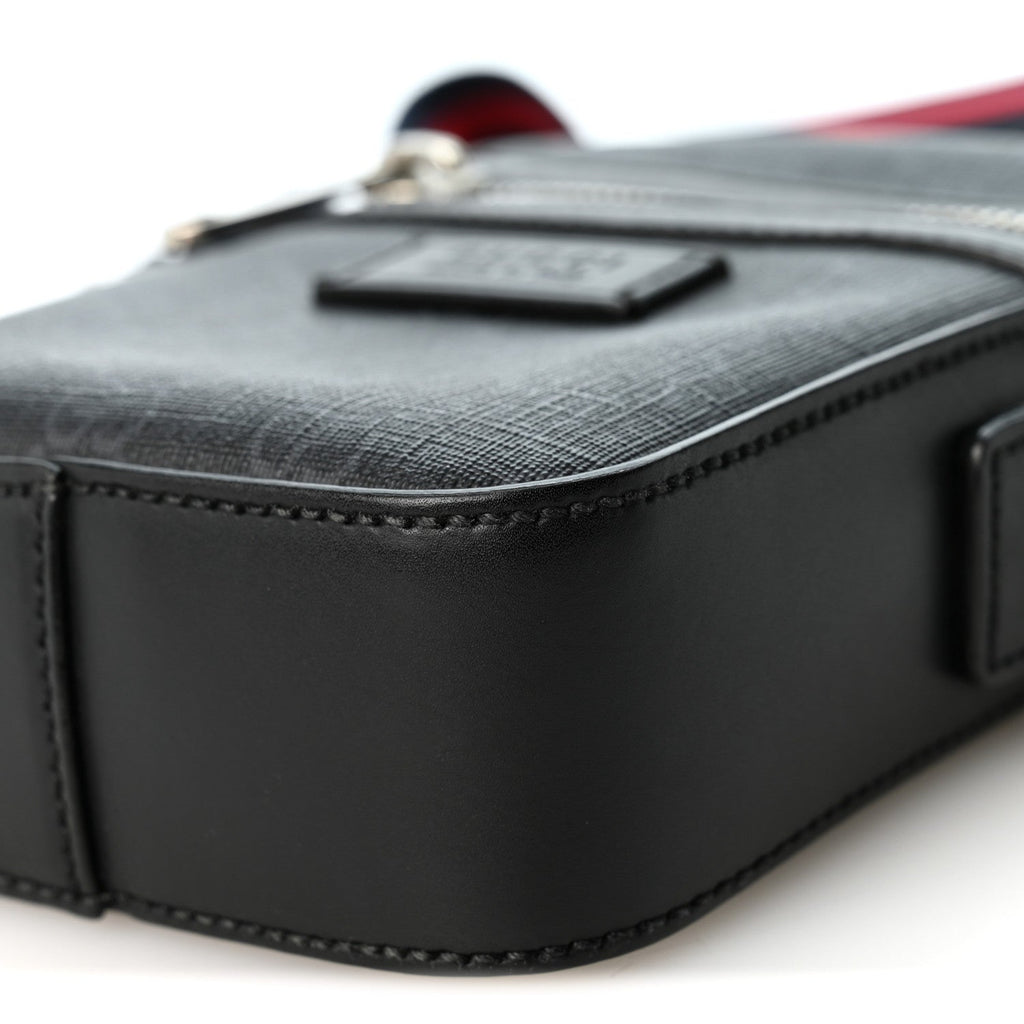 GG Supreme Monogram Appia Calfskin Web Small Camera Messenger Bag Black Grey