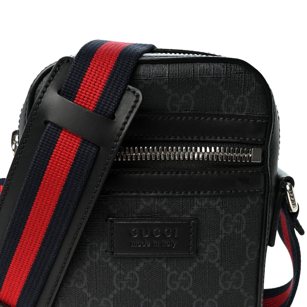 GG Supreme Monogram Appia Calfskin Web Small Camera Messenger Bag Black Grey